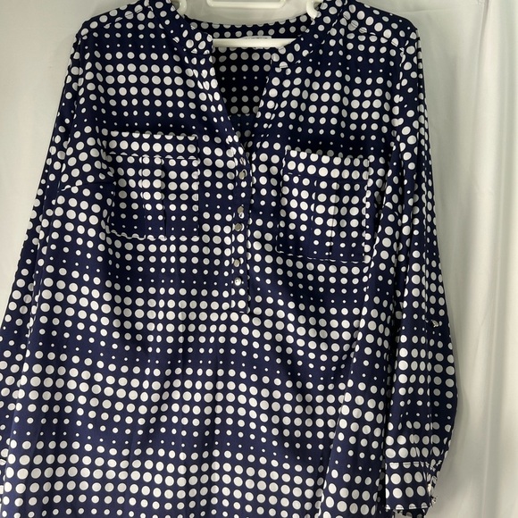 Notations Navy and White Polka Dot Blouse - Picture 4 of 12